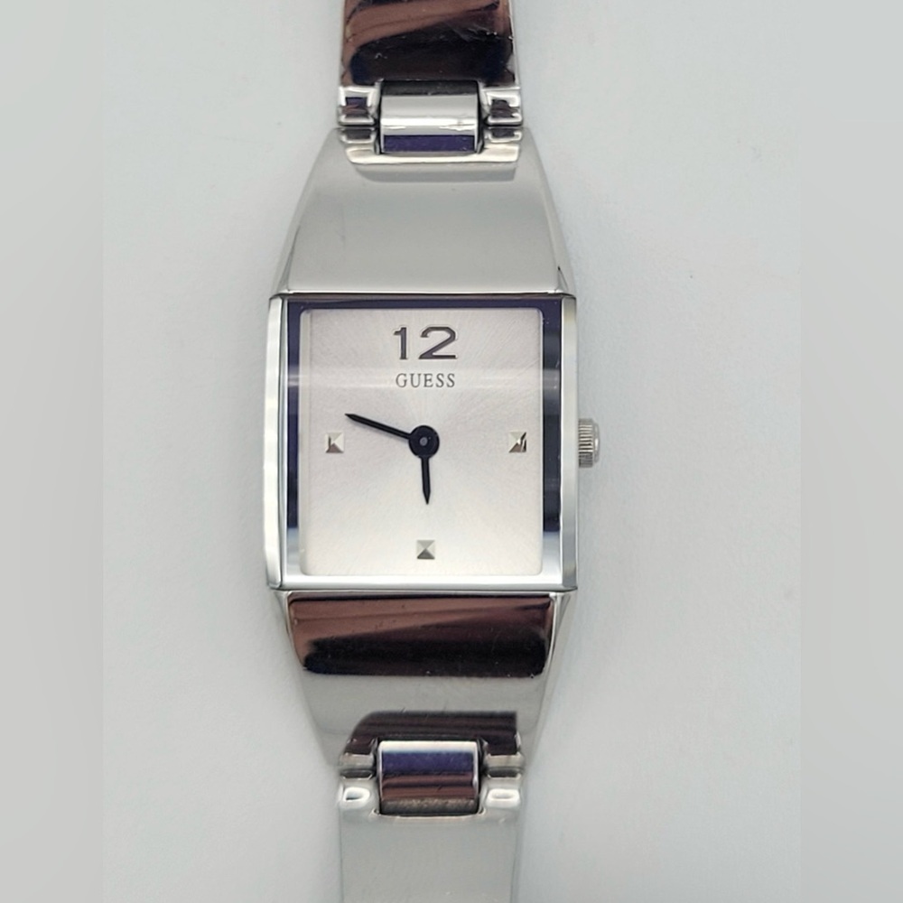 Vintage Guess Silver Tone Square Ladies Cuff Bracelet Watch